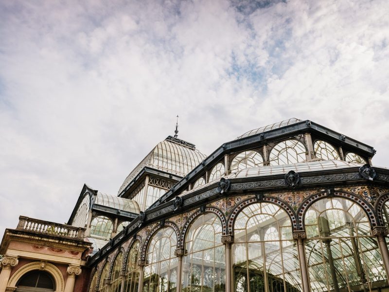 Exterior of the Crystal Palace in Madrid, a must for tourists, in the Retiro Park.